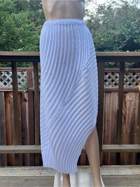White Pleated Asymmetric Midi Skirt